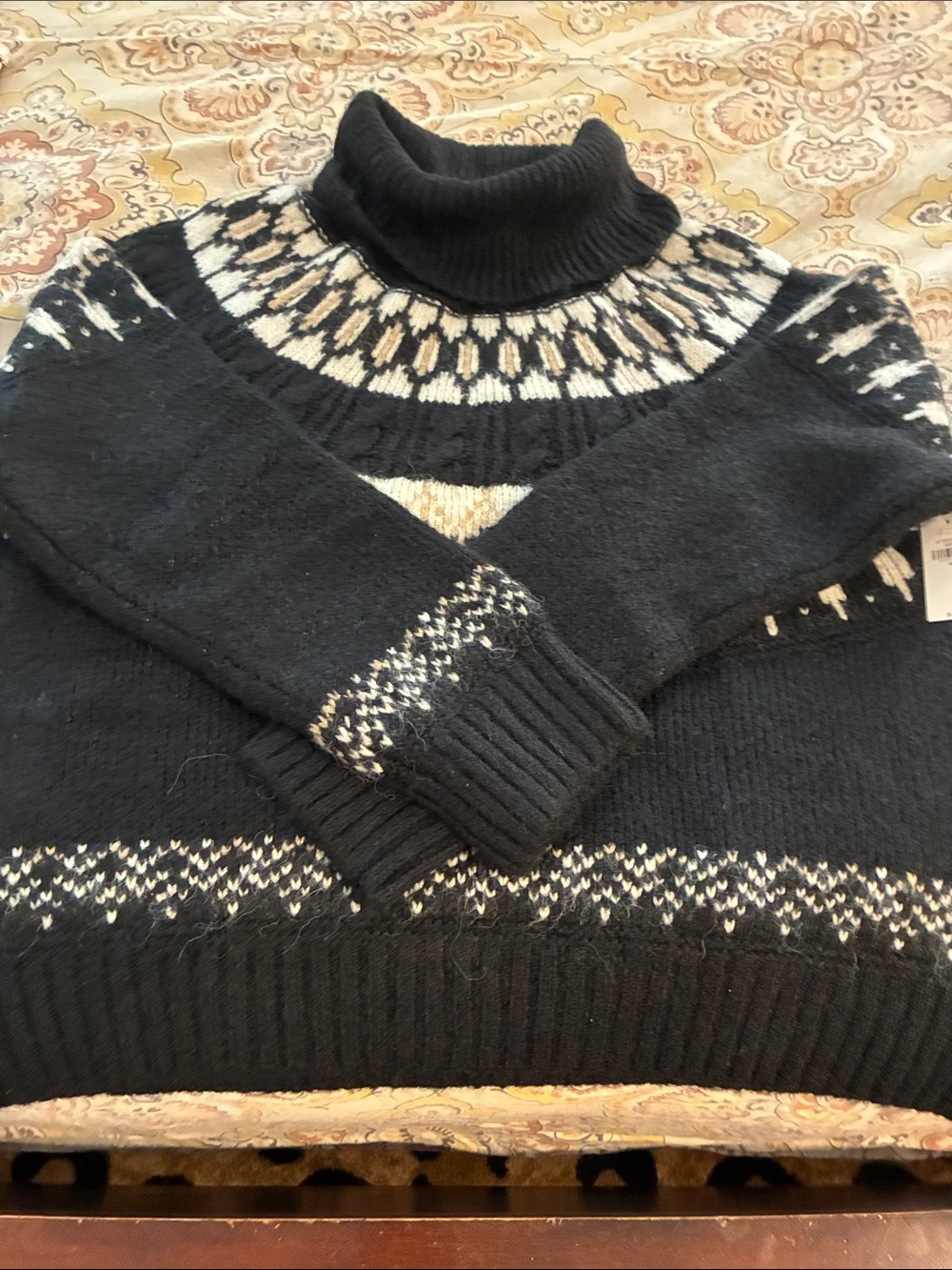 Old Navy Black and Cream Turtleneck Nordic-Style Sweater